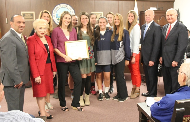 The Monmouth County Board of Chosen Freeholders presents certificates of recognition to the Manasquan High School girls basketball team for winning the 2015 New Jersey State Interscholastic Athletic Association (NJSIAA) Tournament of Champions at their regular public meeting on April 23 in Spring Lake, NJ.